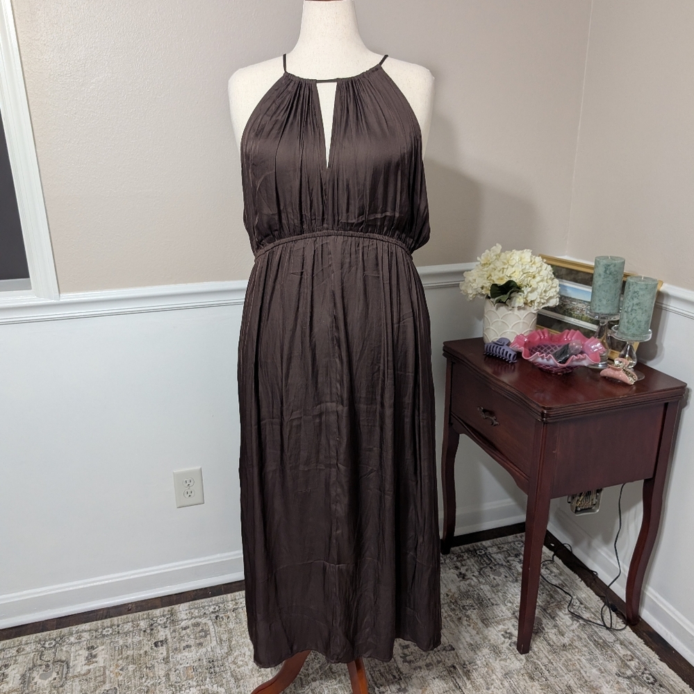 3/$30 Old Navy Brown Satin Halter Dress - Picture 2 of 8